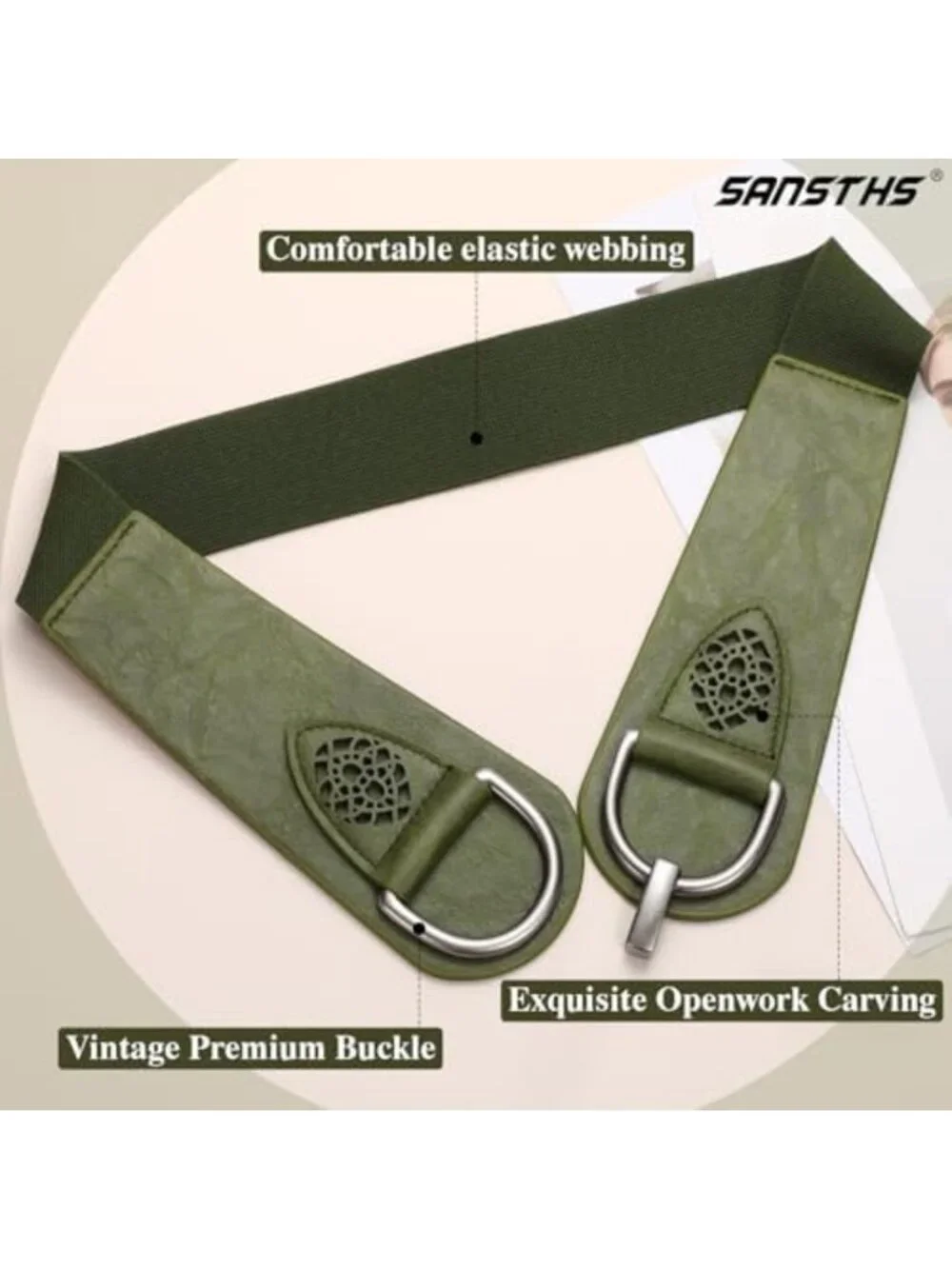 Vintage Stretchy Wide Belt with Chunky Buckle - Elastic Waist Belts for Dresses